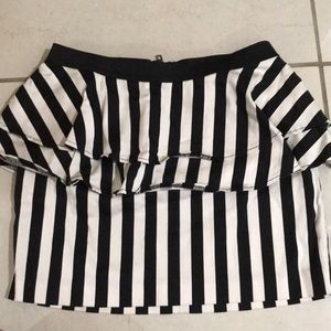 Black and White striped peplum mini skirt